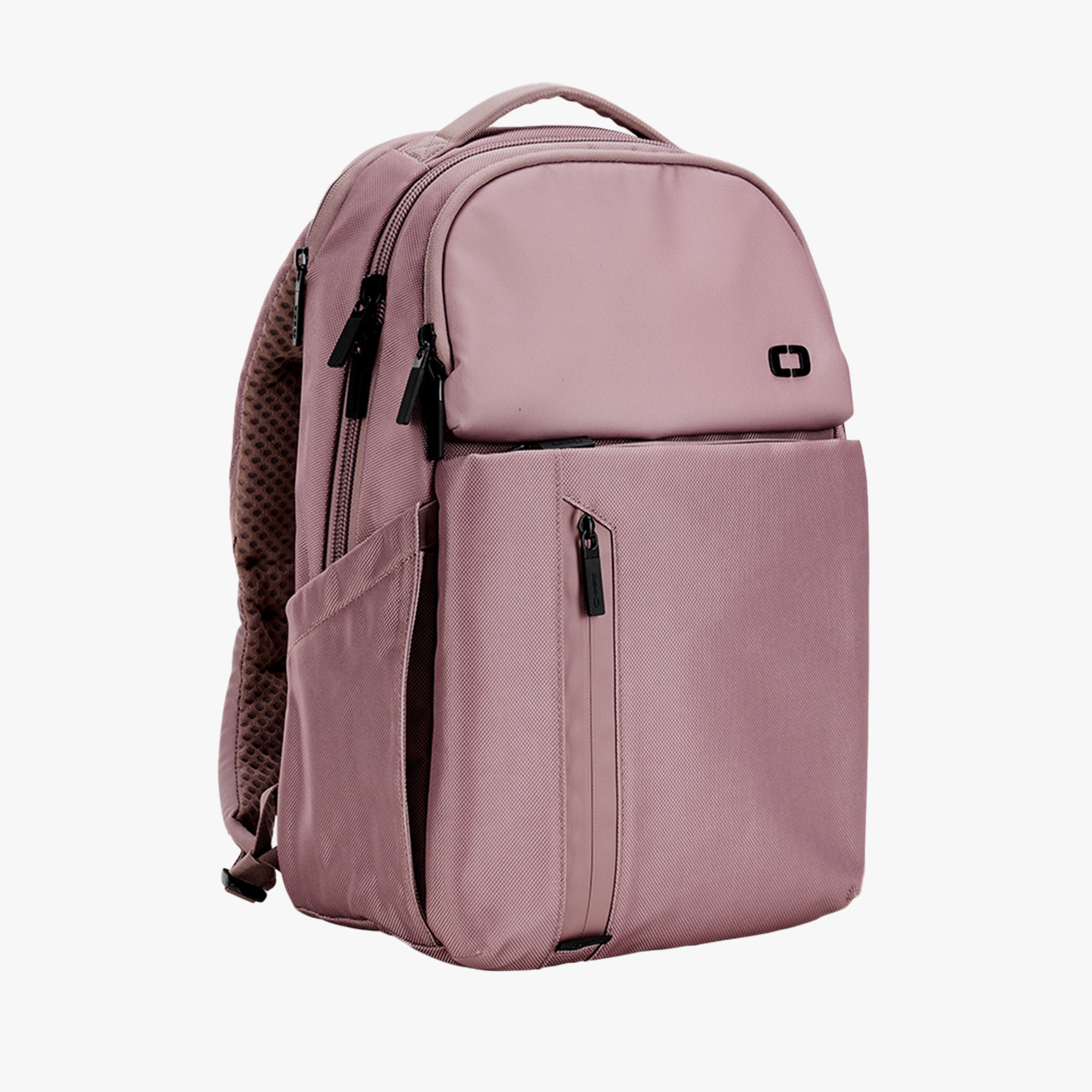 A twilight mauve colored Pace Pro 20L backpack with multiple compartments and a trolley sleeve.