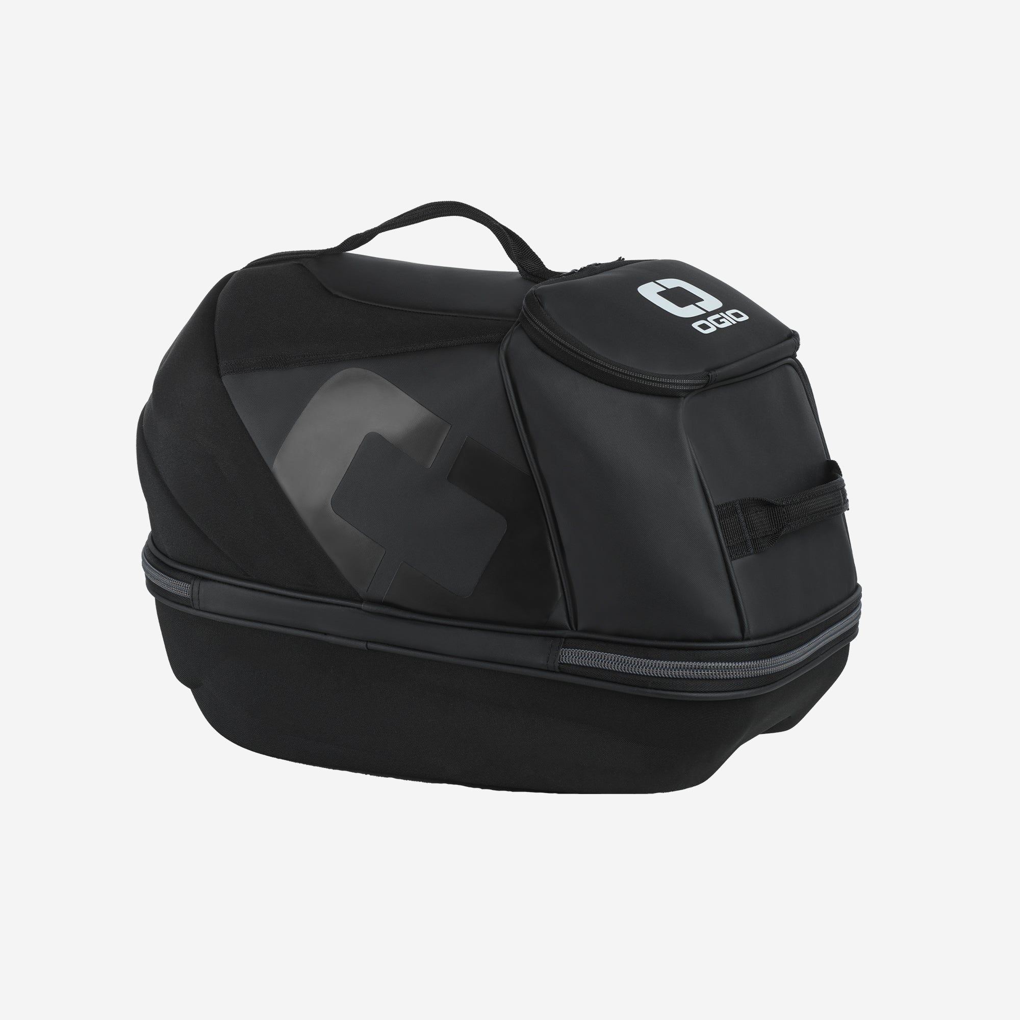A black OGIO ATS helmet case with a clear window, designed for storing and transporting a helmet and other golf accessories.