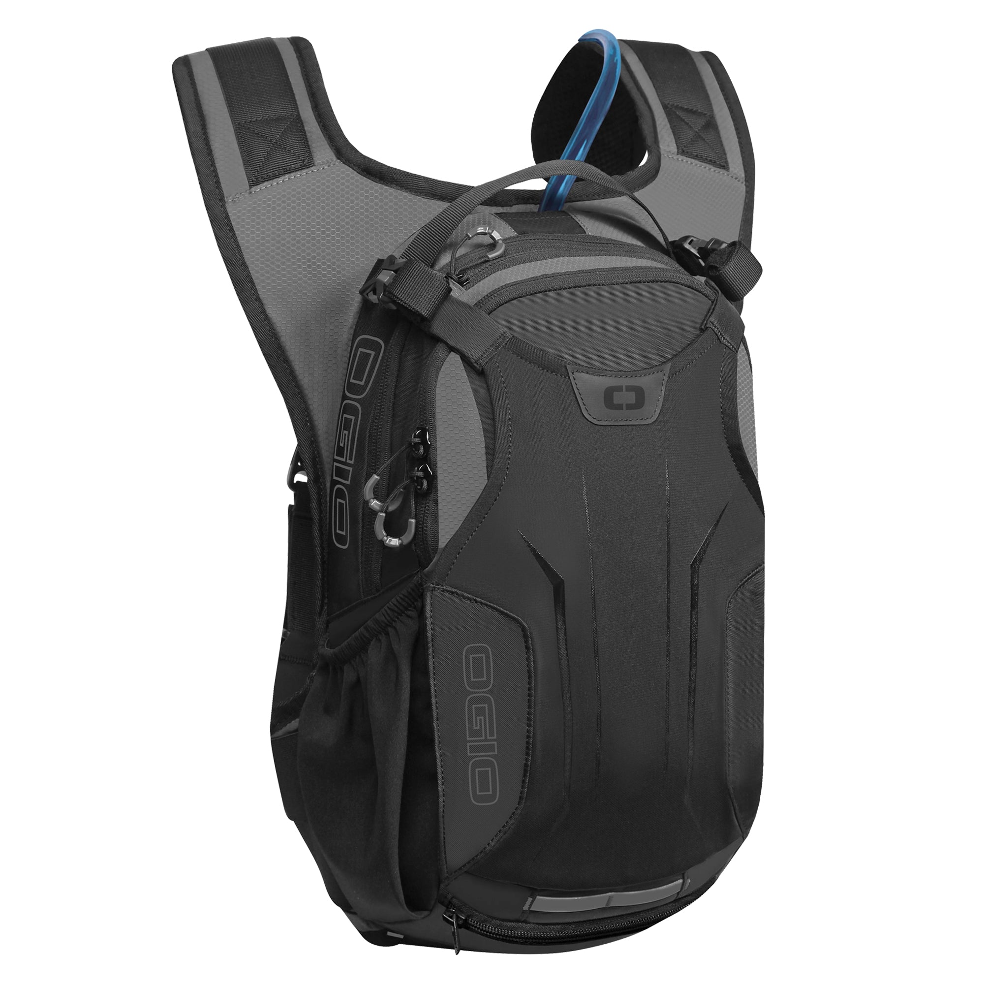 Black and gray hydration backpack on a white background