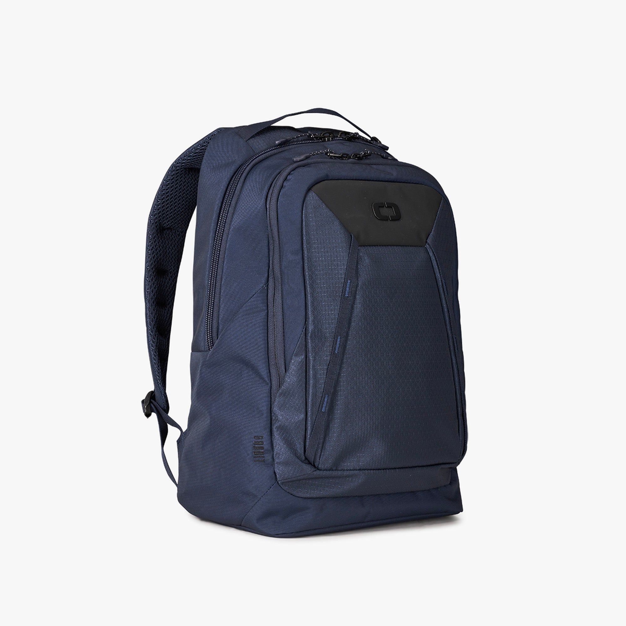 A navy-colored Bandit Pro backpack with multiple compartments, featuring a front zipper pocket and side mesh pockets, displayed against a white background.