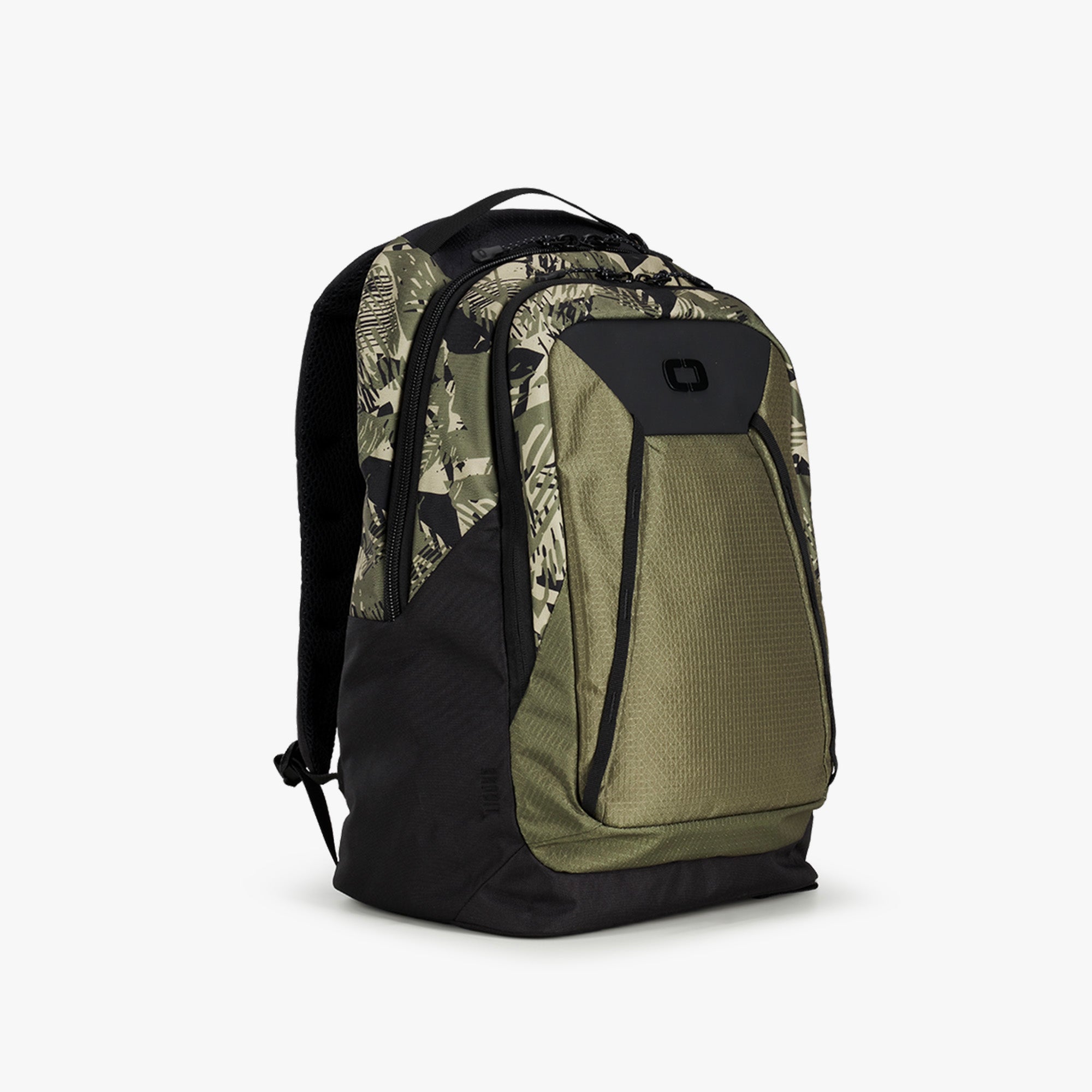 A camouflage patterned Bandit Pro backpack with black and green colors
