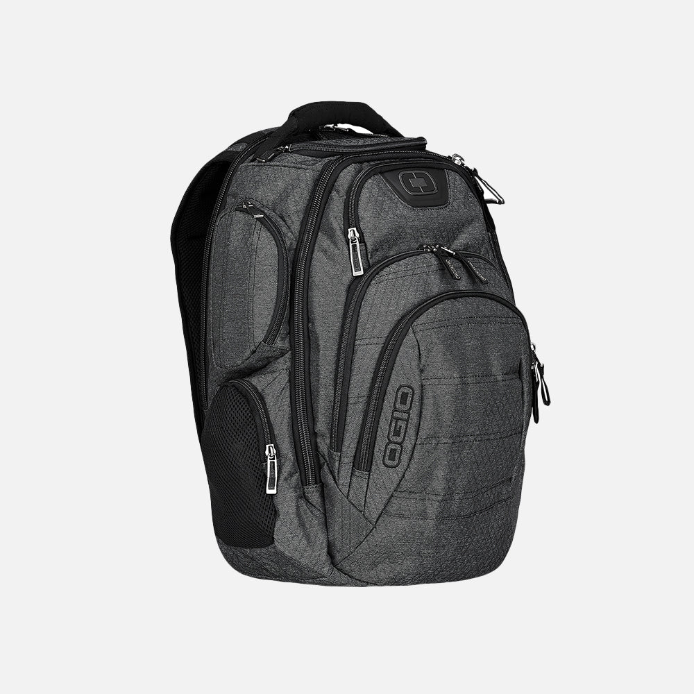 A black and gray OGIO Gambit laptop backpack with multiple compartments and a front pocket.
