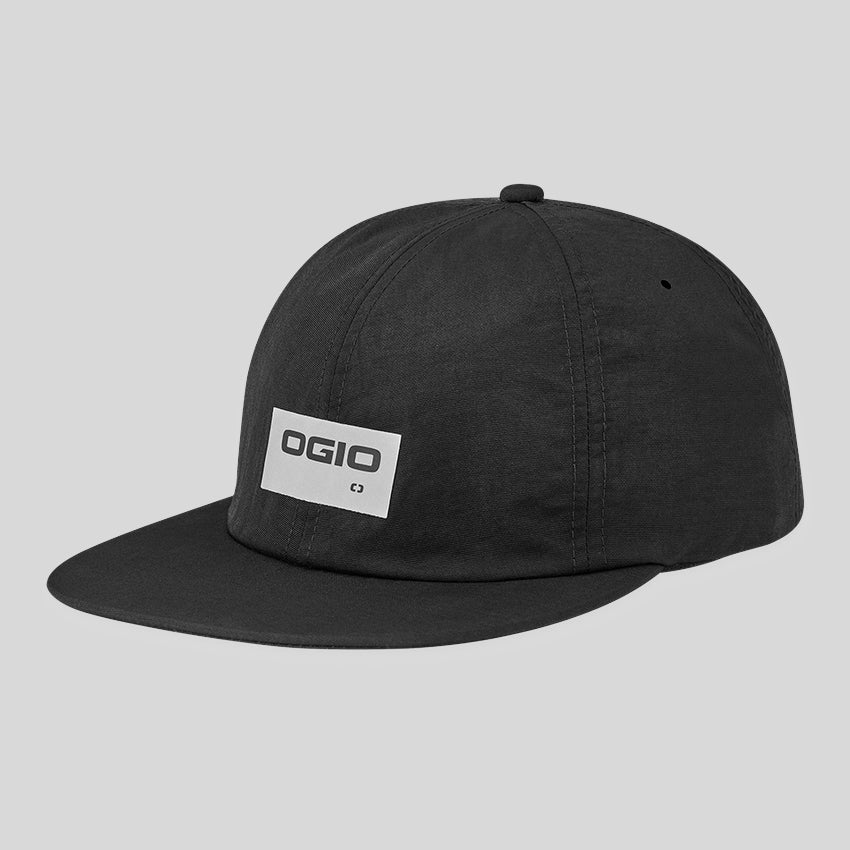 A black packable hat with the OGIO brand logo on the front.