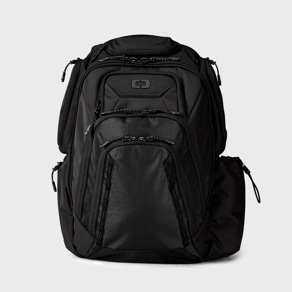 Black Renegade Pro backpack with multiple compartments and zipper closures, designed for organization and protection of gear.